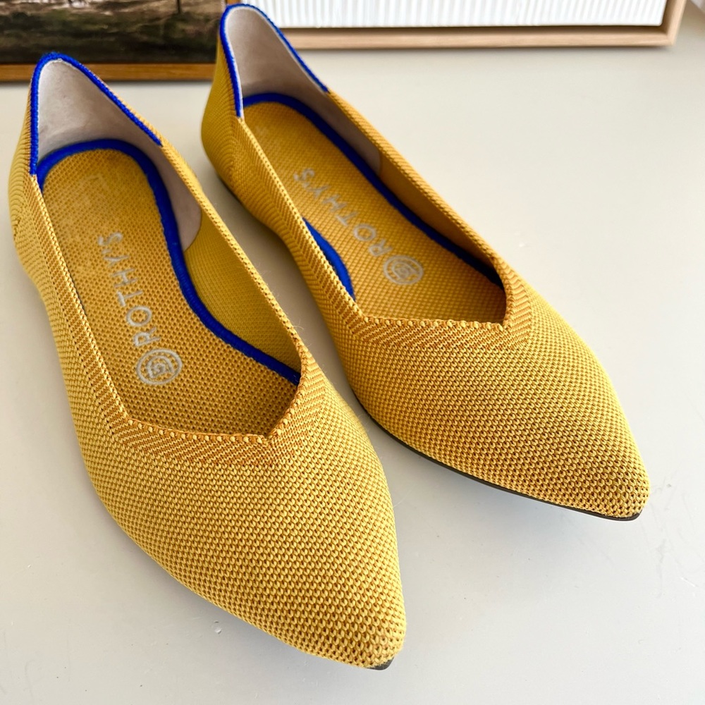 Rothy's Yellow The Point Flats with Blue Trim size 7.5